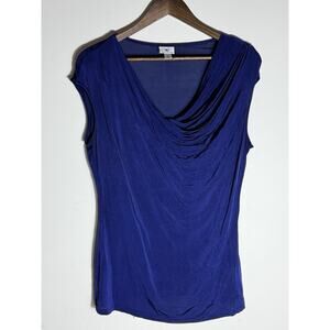 Worthington Women’s Sleeveless Top Blouse Shirt Draped Neck Blue Size Med